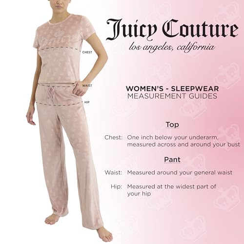 Image of Juicy Couture Women's 2 Piece Velvet Fleece Short Sleeve Shirt and Pants Lounge Sleepwear Set