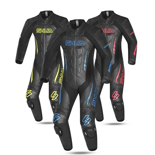 MAXIMO-MOTO Motorbike Leather Suit for Men Motorcycle Protective Riding Suit with CE-Approved Protection (Black Blue, 38)