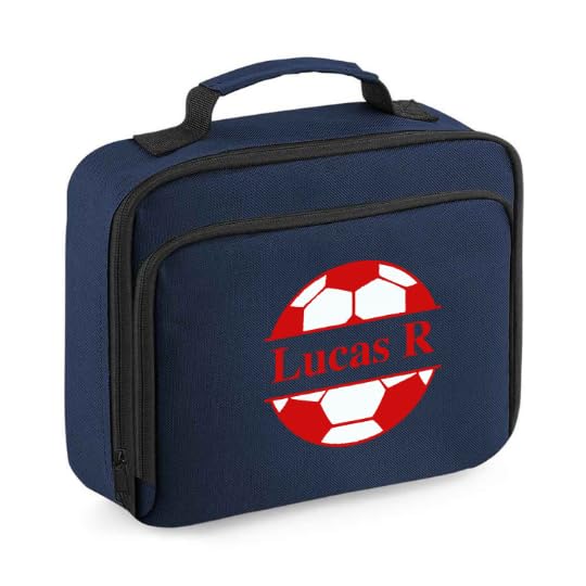 Hoolaroo Personalised School Lunch Bag Football with Name with Name Back to School Boys - Insulated, 24x20x8cm Navy