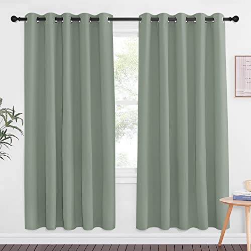 NICETOWN Sage Green Blackout Curtains & Drapes for Bedroom - Room Darkening Energy Saving Thermal Insulated Grommet Voice Reducing Room Divider Window Treatment for Patio (1 Panel, W66 x L72)