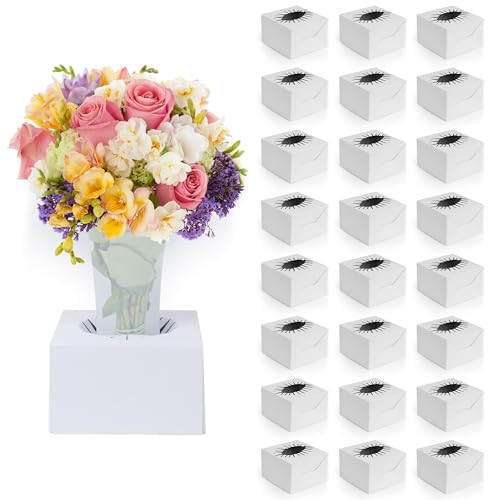 the florist Supply Flower Transportation Box - 25 Pack 6 Inch, Flower Boxes for Arrangements, Quick Pop & Lock Setup, Made from Recycled Cardboard, Fits 2”-6” Vases