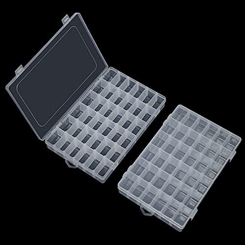 Snowkingdom Pack of 2 Transparent Plastic Grid Box Storage Organizer For Display Collection with Adjustable Dividers - 36 Clear Grids - 10.8"x7.0"x1.8" Come with Letter Stickers