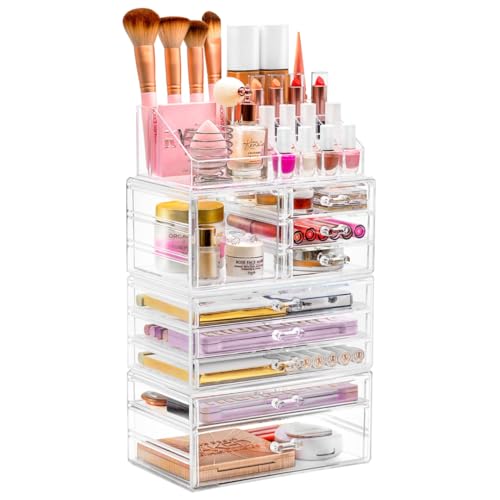 Sorbus Large Clear Makeup Organizer - Detachable 4-Piece Jewelry & Make Up Organizers and Storage Set - Spacious Cosmetic Display Tower - Makeup Organizer for Vanity, Bathroom, Dresser & Countertop by SORBUS - Image 2