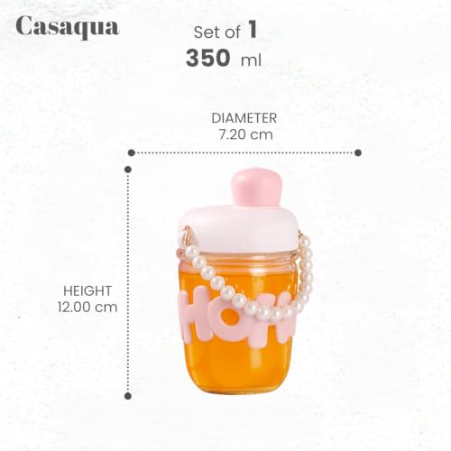 Image of Glass Tumbler with Lid & Pearl Handle - 350ml, Set of 1, Cute Drinking Glass Cup with Silicone Sleeve, Leakproof Portable Water Bottle for Coffee, Juice, Milk (Receiving rendom Color)