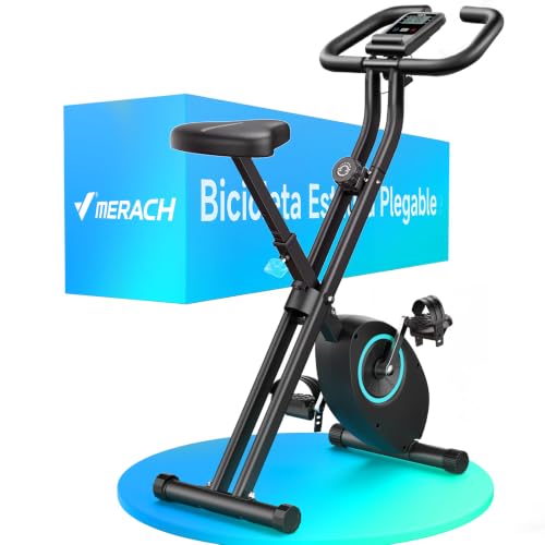 MERACH Bicicleta Estática Plegable, Bicicleta Estatica con Pantalla LCD, Bicicleta de Fitness Magnética para Casa con Asiento Cómodo, Ahorro de Espacio, Entrenamiento Cardio, Capacidad Máxima 136KG