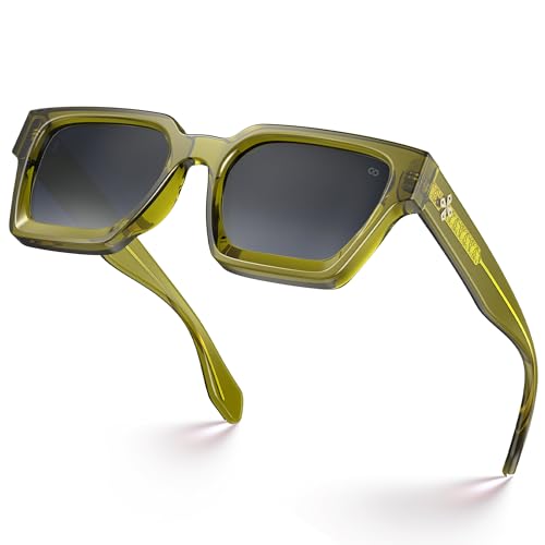 VISOONE Fashion 100% UV400 Protection Rectangle TR90 Y2K Sunglasses Accessories for Women Men RIVER (Olive Green)