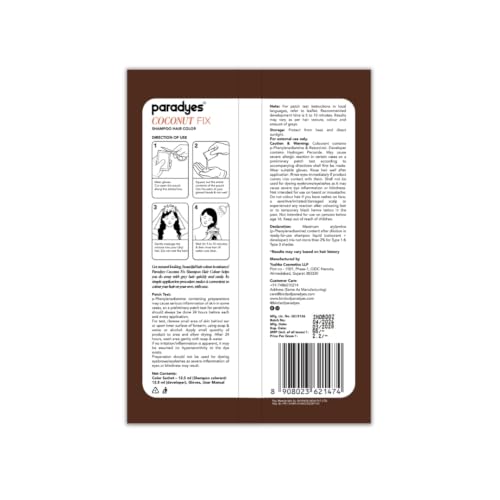 Image of Paradyes Coconut Fix Shampoo Hair Color Dark Brown 3.0, No Ammonia, Enriched with Coconut Extracts to Minimizes Dryness, 5 - Minute Grey Coverage