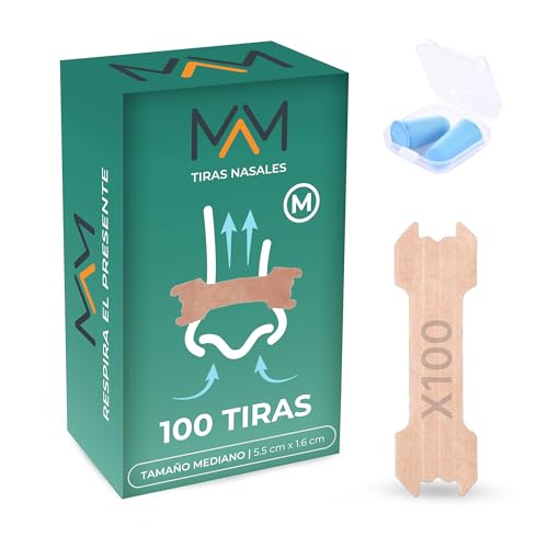 Tiras Nasales para Respirar Mejor por La Nariz Talla M - 100 Unidades Tiras Nasales Antironquidos - Nasal Strips Anti Ronquidos para Dormir - Tiras Nasales Deportivas Transpirables