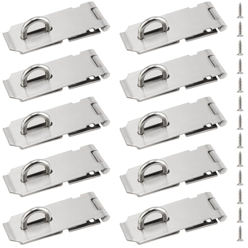 Image of SOUJAP 10 PCS 4 Inch Door Hasp Latch Lock, Padlock Hasp Latch with 80 Mounting Screws, Padlock Hasp Staple for Window Cabinet Door