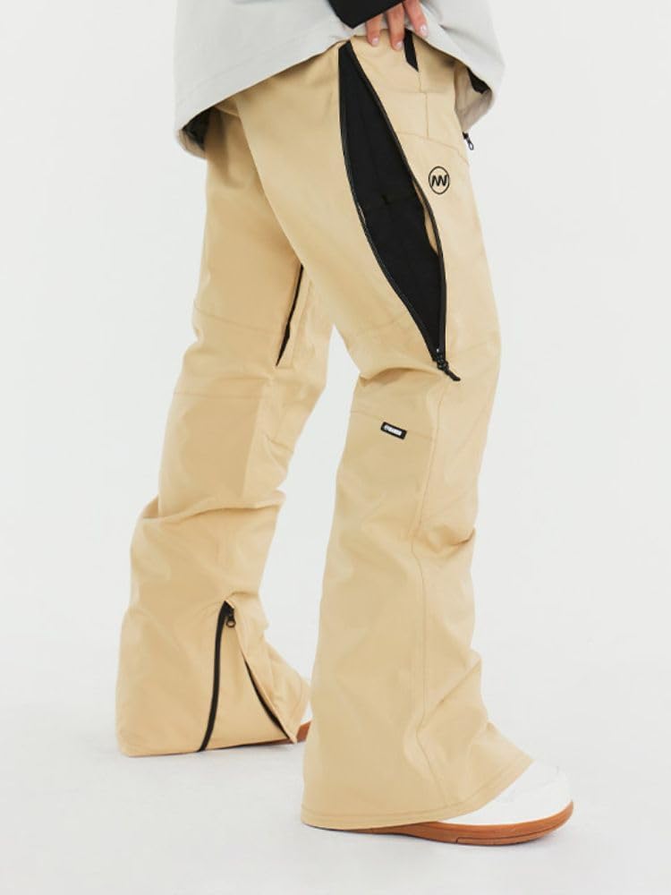 Women Men Slim Ski Pants Slight Flared Hem Snow Pant Waterproof Skiing Trousers with Stretch Powder Skirt