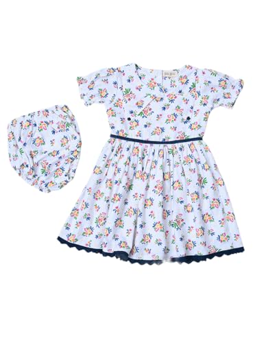 Image of mini mama by Bella Moda Front Button Half Sleeve Printed Dress (White, 3-6M)