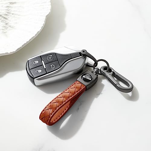 Image of Gkeygo Carabiner Keychain, Universal Heavy Duty Woven Handmade Leather Key Chain, Car Fob Key Keychains with 360 Degree Rotatable Snap Swivel and Anti-Lost D-Ring for Men and Women, Gunmetal - Brown