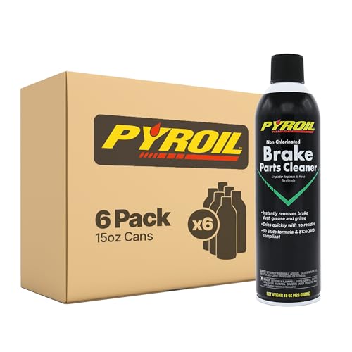 Pyroil Brake Parts Cleaner Spray Non-Chlorinated Fast-Drying No-Residue Degreaser for Rotors Calipers & CV Joints 15 oz (Pack of 6)