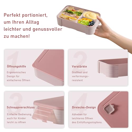 Swkien Brotdose Kinder mit Fächern, Auslaufsichere Lunchbox Bento Box Kinder, 1100ml 3 in 1 Jausenbox mit Fächern… – Ansicht 5