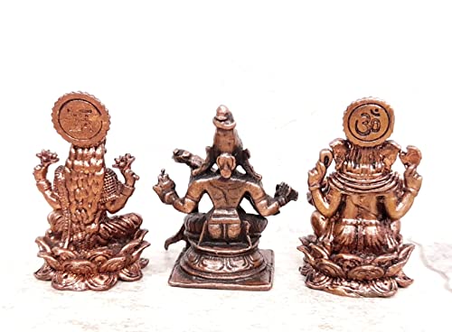 Image of Copper Idols of god Lakshmi, Saraswathi and Ganesh, 164 Grams, Patina Antique Finish, Pack of 1 Piece