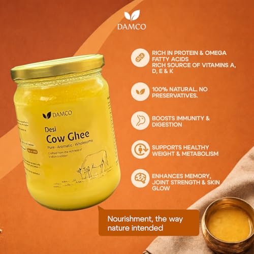 Image of DAMCO Desi Cow Ghee 1000ml | Ghee for Cooking, Frying and Daily Kitchen Use | Suitable for Roti, Rice, Dal and Food Preparation | Kitchen Cooking Ingredient for Home Use