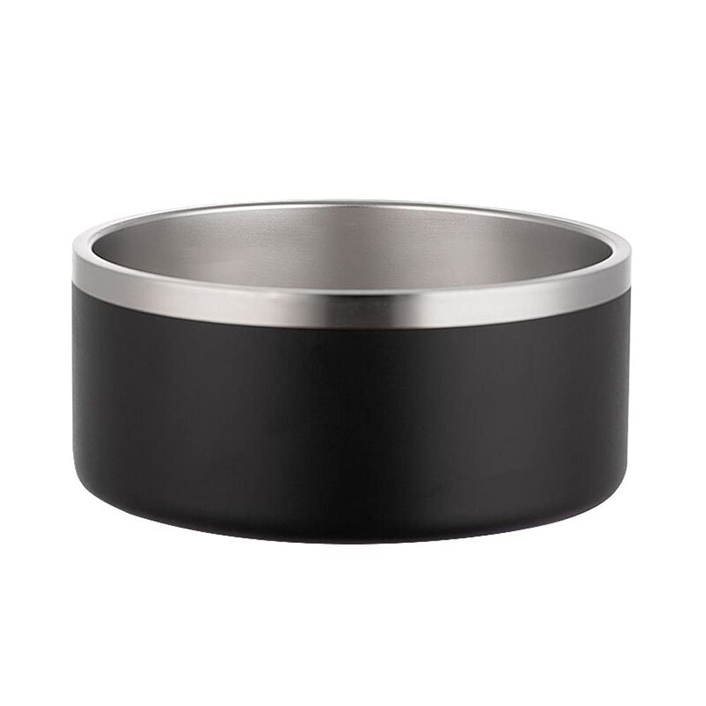 Gteller 304 Stainless Steel Double Wall Dog Bowls, BPA Free Non-Slip Pet Dishes,Cat Food& Water Bowl with Rubber Base No Spill(64oz, Black)
