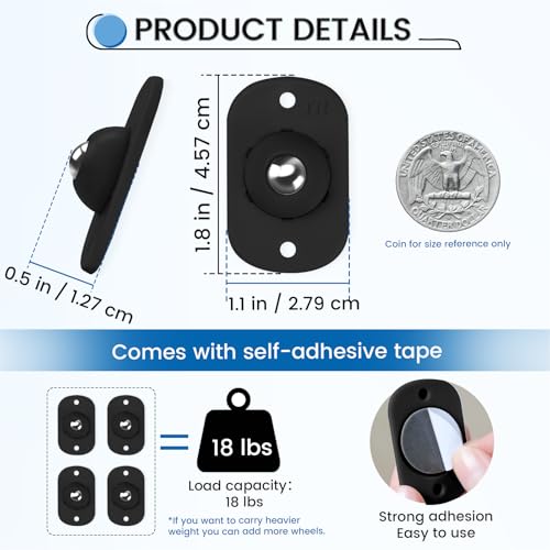 Image of Self Adhesive Caster Wheels, Appliance Rollers Appliance Slider for Kitchen, 360 Swivel Small Casters - Solve Coffee Maker Small Appliances Countertop Sliding (Black, Grey - 8 PCS)