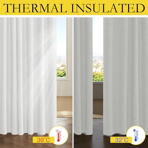 NICETOWN 100% Absolutely Blackout Linen Curtains with Thermal Insulated Liner, Greyish White, 42" Wide, 72" Length Energy Saving Curtains for Classroom 2 Panels Set, Vertical Blinds - image 3