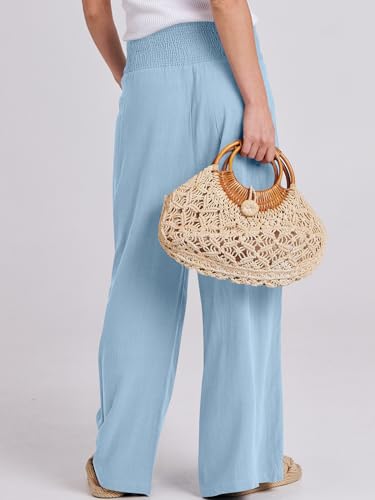 Image of ANRABESS Women Linen Palazzo Pants Summer Boho Wide Leg High Waist Casual Lounge Pant 2026 Beach Travel Vacation Outfits