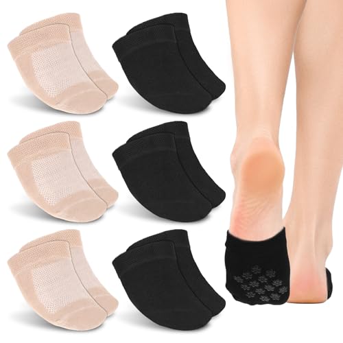 Image of InnoHHustle Toe Socks for Mules, 6 Pairs Half Socks for Women Toe Topper Covers No Show Invisible Non-slip Liners for Mule (Black, Skin)