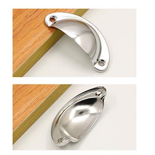 BOZONLI 12 Pack Retro Metal Kitchen Cupboard Drawer Cabinet Door Handles Knobs Chrome White Shell Cup Pull Handle - Image 3