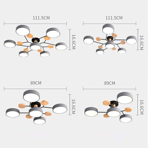 Plafonnier LED moderne bois et fer vert avec 4 lampes pour salon