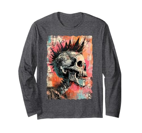 Cool Y2K Vintage Graffiti Biker Rocker Cráneo Punk Cráneo Manga Larga