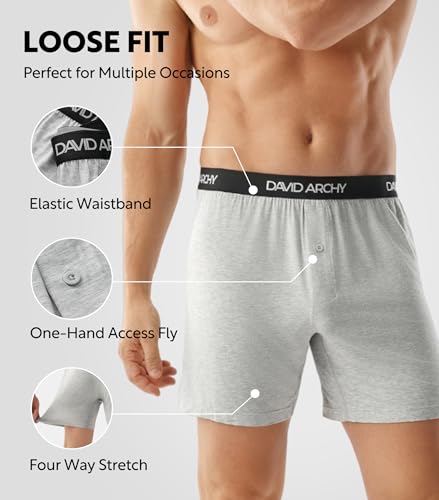 Image of DAVID ARCHY Men's Bamboo Rayon Boxers Breathable Cooling Mens Boxer Shorts with Button Fly Relaxed Fit Underwear 3 /4 /5 Pack