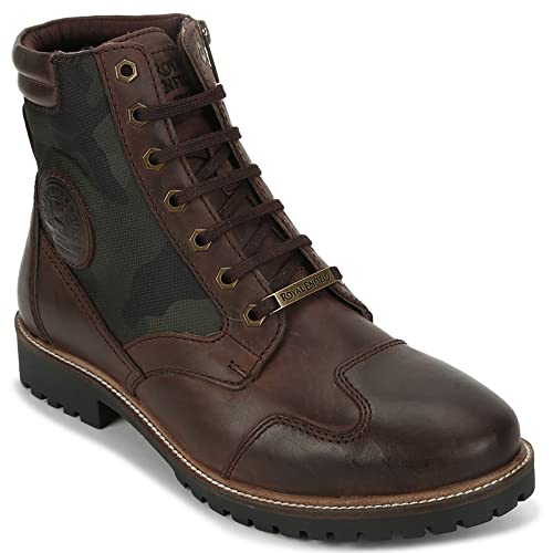 Royal Enfield Stellar Brown Camo Riding Boots Waterproof Durable Leather Touring Shoes Protective Anti-Slip Biker Sneakers Comfortable High-Ankle Gear for Men Adventure Cruiser Off-Road (EU42/UK8)