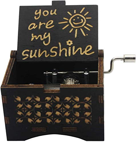 Dream Loom Wooden Music Box, Hand Cranked Laser Engraved Small Musical Boxes for Kids, Play You are My Sunshine Melody
