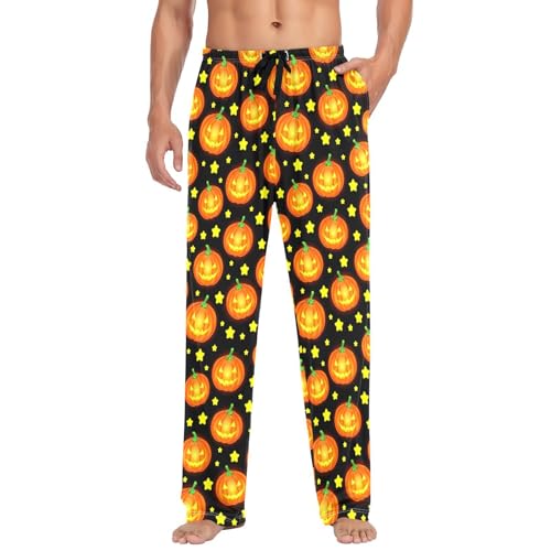 Men's Halloween Pumpkin Pajama Pants with Pockets - Straight Fit Cotton Sleep Bottoms for Lounge & Nightwear#437