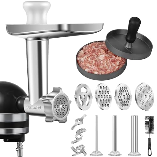 Image of Metal Meat Grinder Attachment for Kitchen Aid Stand Mixer, Sausage Stuffer, Burger Press Maker, Food Processor Accessories for KA Machine