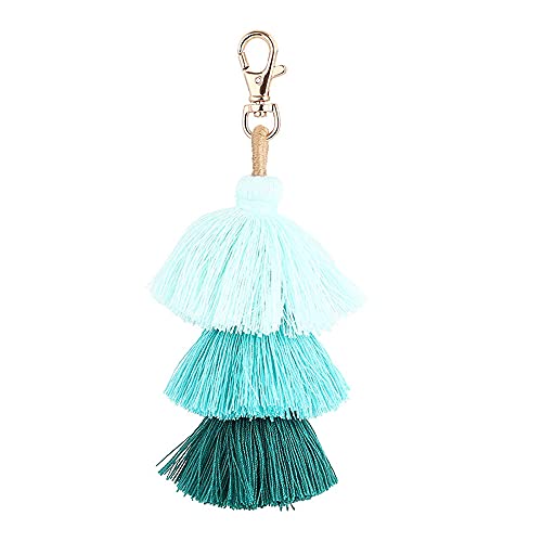 JINZHOUFZ Tassel Colorful Bohemian Handbag Charms Rainbow Key Chain Cotton Tassel Fashion Accessories for Women (mint green)