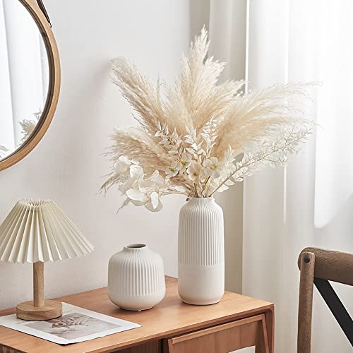 Tciuxyq White Ceramic Vase Decorative Minimalist Modern Ribbed Vases 10" Tall For Pampas Grass, Home Accents, Kitchen,L #TOP1