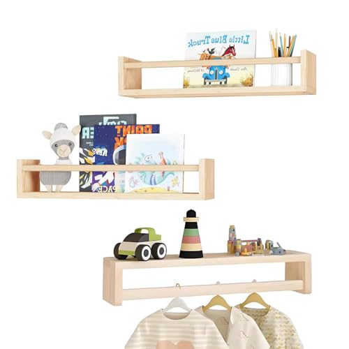 Buithafu Estantería Infantil Juego de 3 Piezas Estantería Flotante de Pared para organizar Libros y Juguetes, Estante Expositor Colgante para Dormitorio, salón y habitación Infantil
