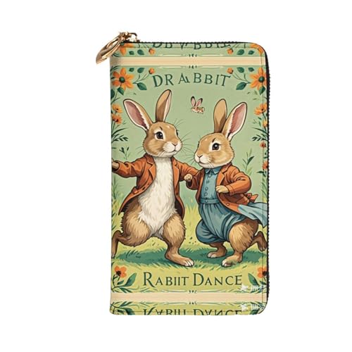 Women's Long Cash Wallet, PU Leather Elegant Clutch Change Purses with Zipper, Travel, Gifts (Rabbit Dance Print)2