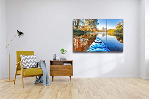 The Seversky Donets River, Autumn Kayaking View Over Nose Of Bright Blue Kayak Print On Canvas Wall Artwork Modern Photography Home Decor Unique Pattern Stretched And Framed 3 Piece #TOP1