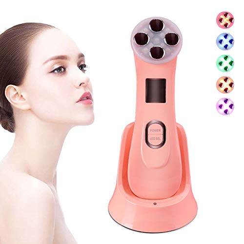 Preisvergleich Produktbild UltraschallgeräT SchöNheits Maschine, 5In1 Multifunktions MassagegeräT, Anti-Aging Anti-Falten Led Photon Hautstraffung Akne Entferne Falten Gesichts Haut,Pink