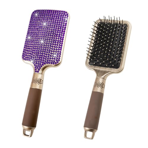 Global Shopper Fshion Handmade Massage Air Cushion Purple Crystal Paddle Brush,Premium Bling Hair brush,Rhinestone Detangle Hair Comb For Women, Normal Size