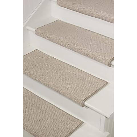 Oak Valley Designs™ Rounded Bullnose Wool Carpet Stair Treads - Anti Slip Indoor Stair Mats for Wooden Stairs, Style: Nantucket, Linen 31" W X 9.75" D (Set of 14) Cover