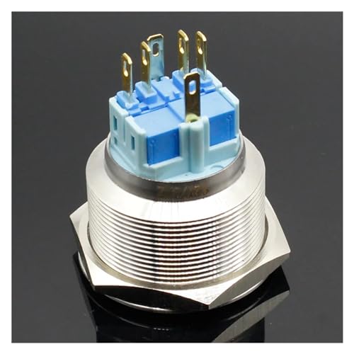 30mm 6V 12V 24V 220V Blue Ring LED Light Momentary/Lock Push Button Switch DPST Metal Industrial Marine DIY Switch(Green,Momentary,6V)