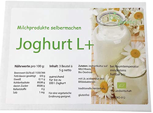 Joghurt L+ Bioferment® zur selber Herstellung von gesundem milden Joghurt - 3 Beutel Starterkulturen - reichen zur Herstellung von bis zu 90 Liter frischem Joghurt Cover