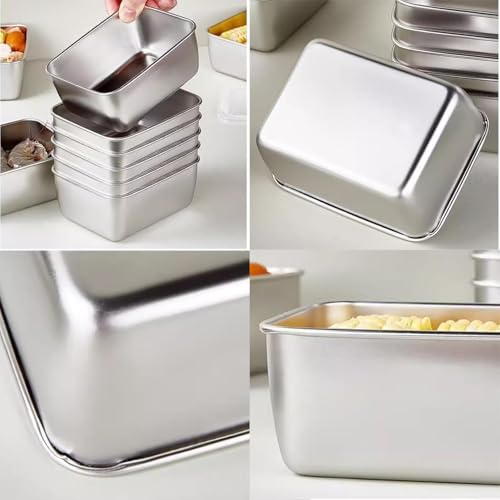 Image of Stainless Steel Small Food Storage Containers with Leak Proof Clear Lids | Food Serving and baking Steel Kitchen Storage Box Set for Lunch, Fridge & Meal Prep (Pack of 6)