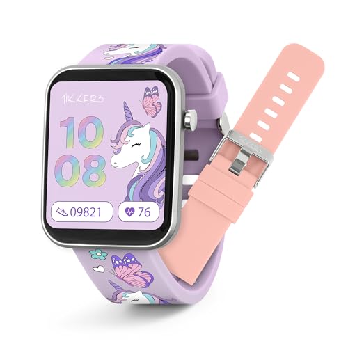 Tikkers Smartwatch per bambini serie 13 Unicorno con Fitness Tracker, sveglia, fotocamera, connessione GPS, cardiofrequenzimetro, contapassi, touch screen, IP68, cinturino intercambiabile in silicone