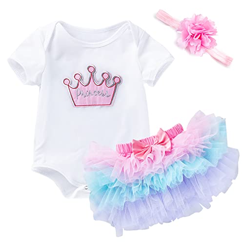 Banooo Bébé Fille 1er Anniversaire Set Barboteuse + Jupe Tutu + Bandeau ensemble Tenue de Fête Soirée Cérémonie 11 Pièces… Cover