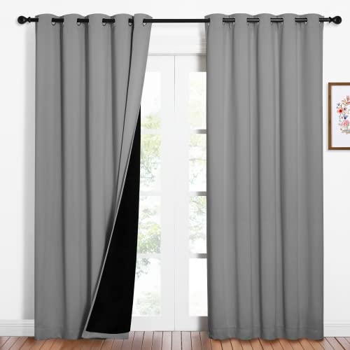 Image of NICETOWN Silver Grey Full Shade Curtain Panels, Pair of Energy Smart & Noise Blocking Out Blackout Drapes for Dining Room, Thermal Insulated Guest Room Lined Window Dressing(Silver Grey, 62 x 84 inch)