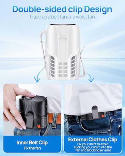 Image of Portable Personal Waist Fan& Neck Fan, 14000RPM Brushless Motor, 40H Runtime Rechargeable, 6-Speed Quiet Operation, Clip-On Personal Body Cooling for Camping /Worksites /Outdoor