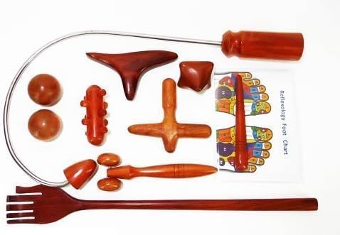 Combo Set 10 Pcs. Red Wood Traditional Reflexology Body Foot Hand Head Back Massager Massage Tool by CandyHusky