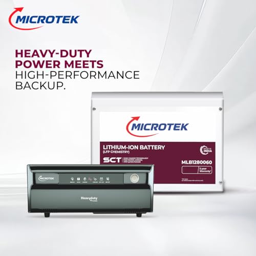 Image of Microtek Heavy Duty vTURBO NEW 1550 1250VA /1000W Pure Sine Wave Inverter (12V) + 12.8V 100Ah LiFePO4 Deep Cycle Battery | Long Life | Fast Charge Backup Combo